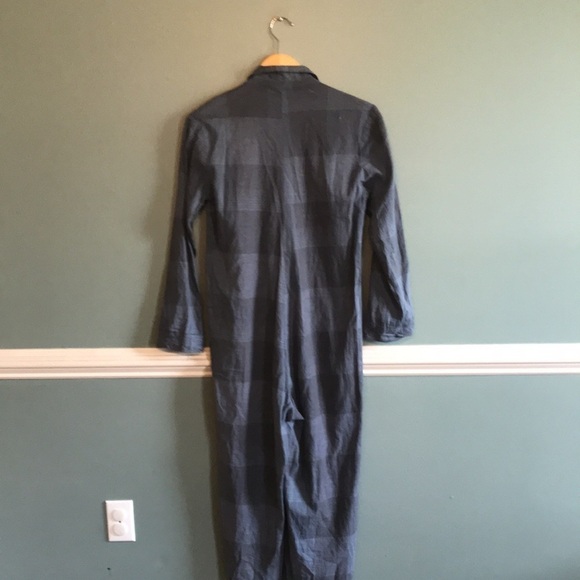 LACAUSA Dali jumpsuit. Utility size XS cropped hemp linen. Plaid. Minimalist - Picture 6 of 8